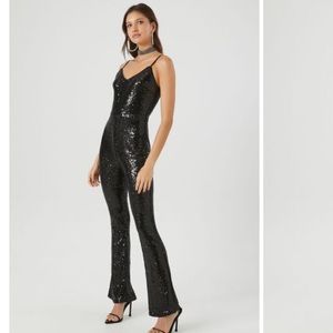 *NEW* black Sequin Cami Flare Jumpsuit size small